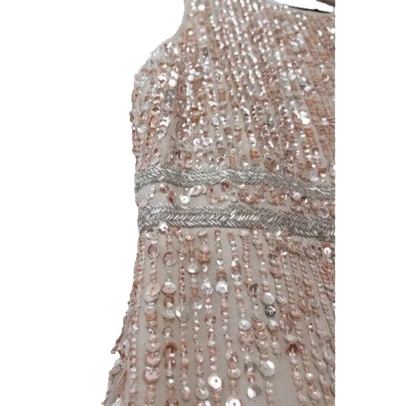 NWT Mac Duggal SEQUINED HIGH NECK SLEEVELESS COLUMN GOWN Sz 0 NUDE PINK 93606 - Picture 4 of 7